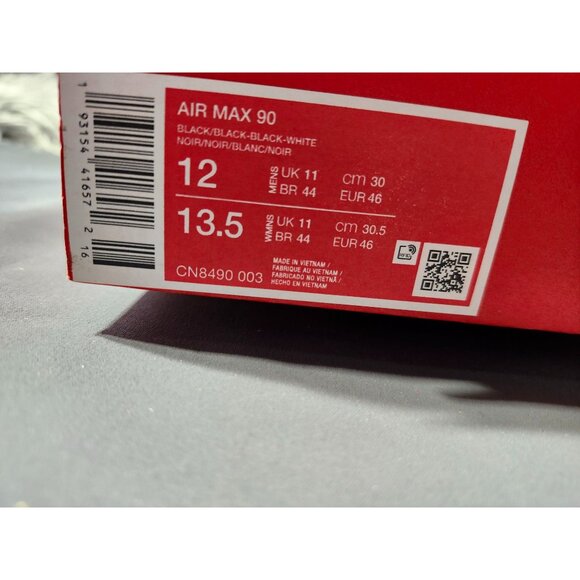 unisex adult nike air max 90 sneakers - womens: 13.5/mens:12 - black - Picture 6 of 6